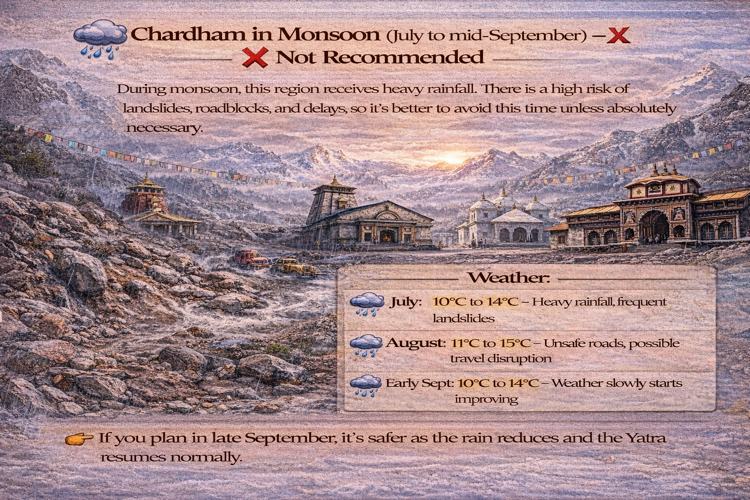 char dham yatra in monsoon july september weather landslide risk travel guide