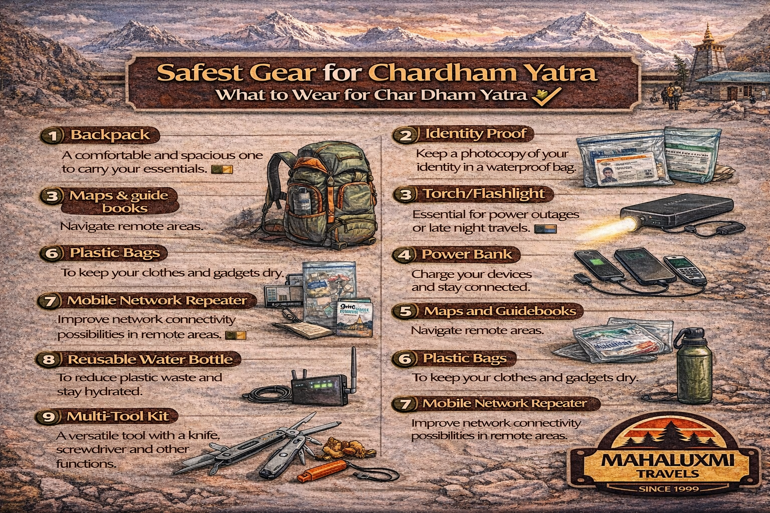 safest gear for chardham yatra checklist backpack torch power bank trekking essentials guide