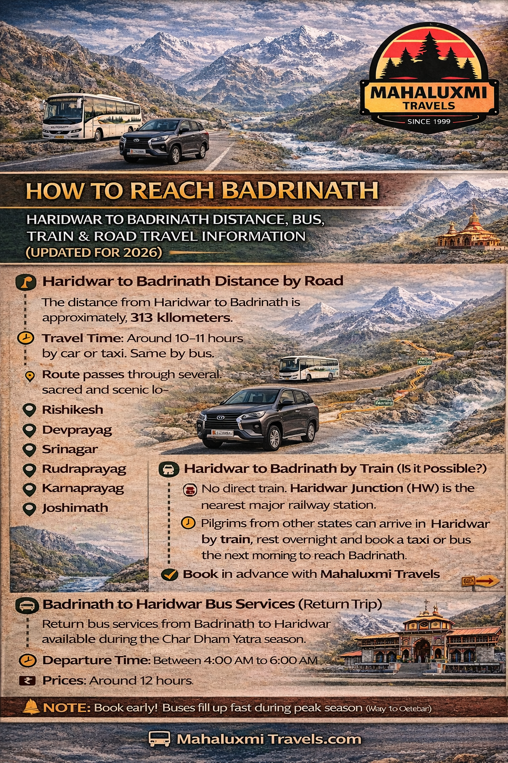 how to reach badrinath from haridwar distance bus train road travel guide 2026 mahaluxmi travels