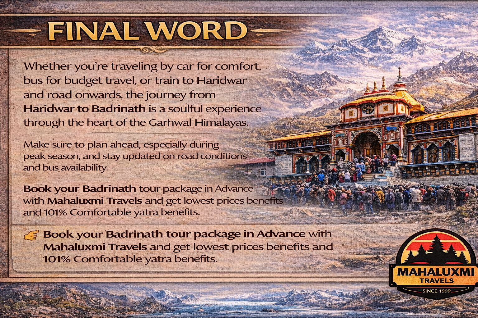 haridwar to badrinath tour final guide mahaluxmi travels badrinath temple himalayas travel banner
