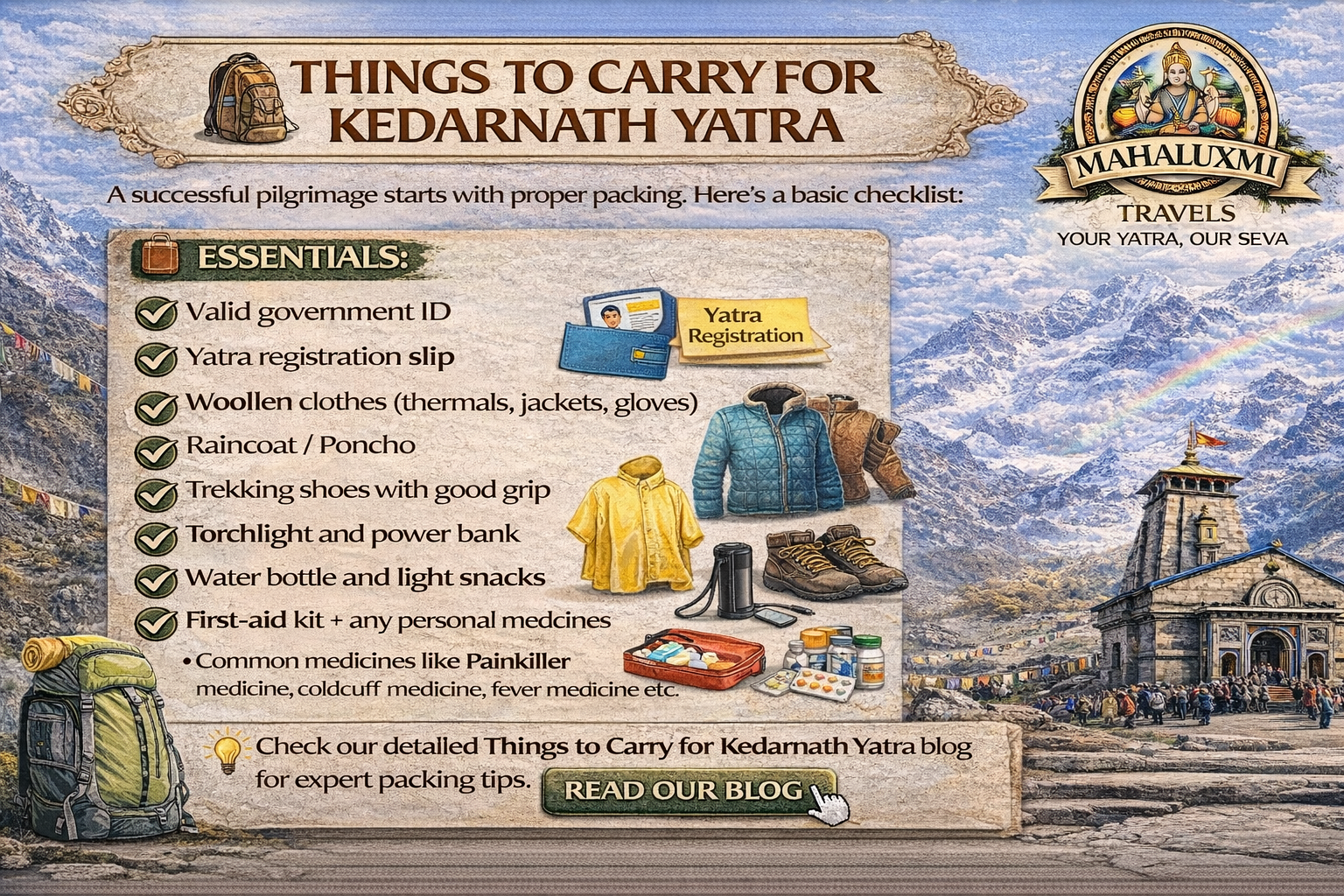things to carry kedarnath yatra checklist packing list essentials trekking gear