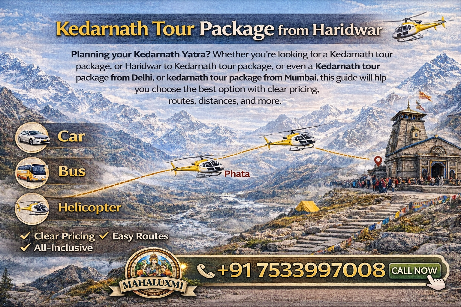 kedarnath tour package from haridwar car bus helicopter booking price route guide