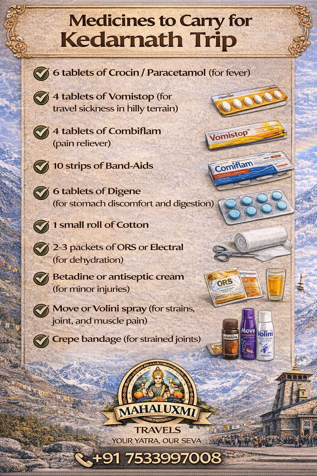 medicines to carry kedarnath trip checklist first aid kit altitude travel essentials