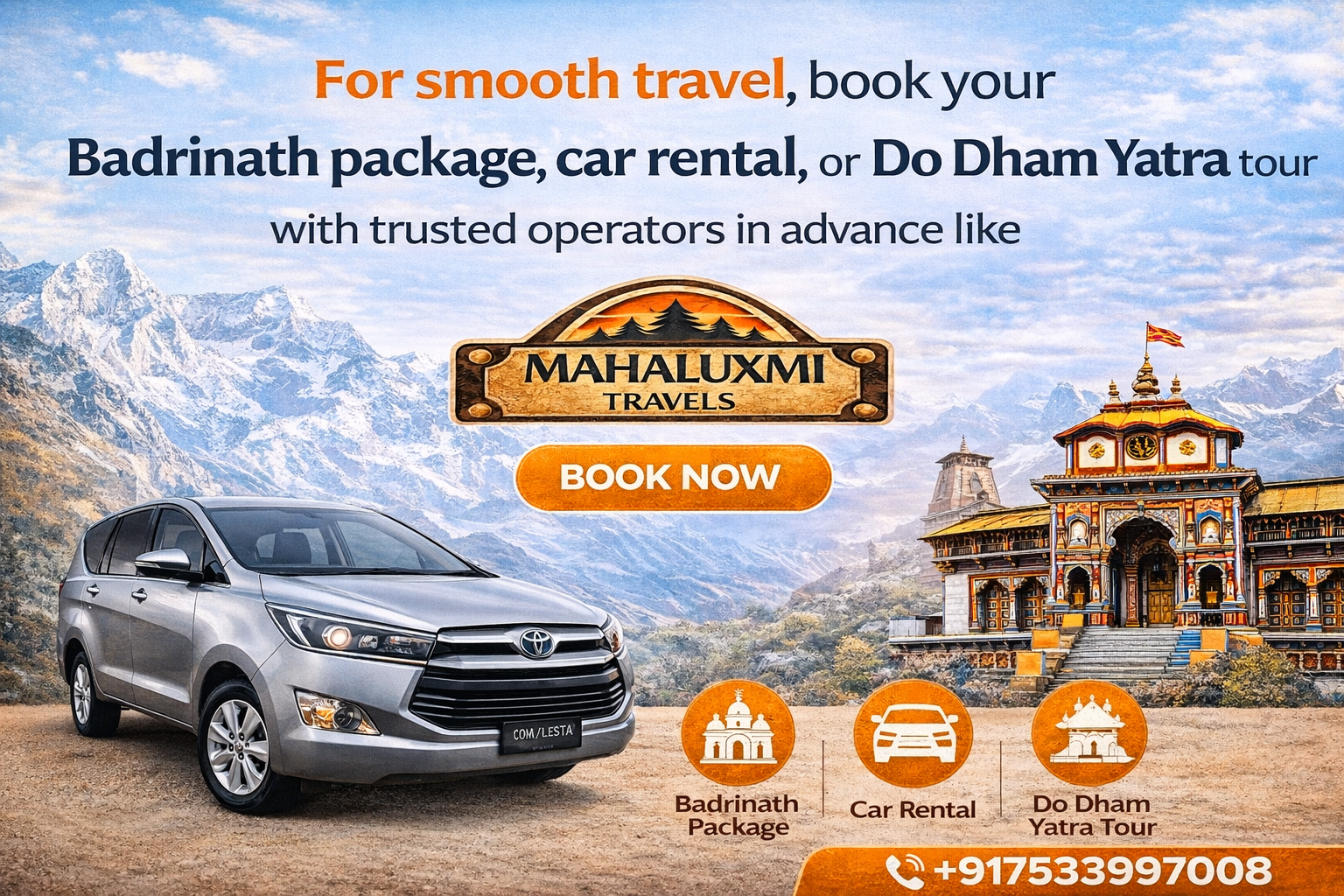 badrinath tour package from haridwar car rental do dham yatra mahaluxmi travels contact 7533997008