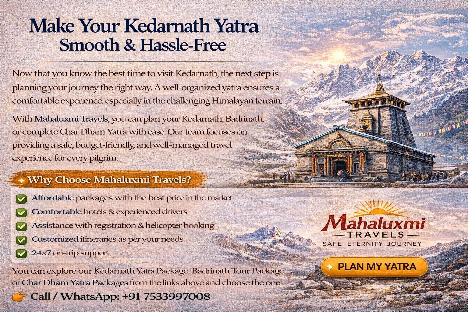 kedarnath yatra package mahaluxmi travels tour booking from haridwar best price