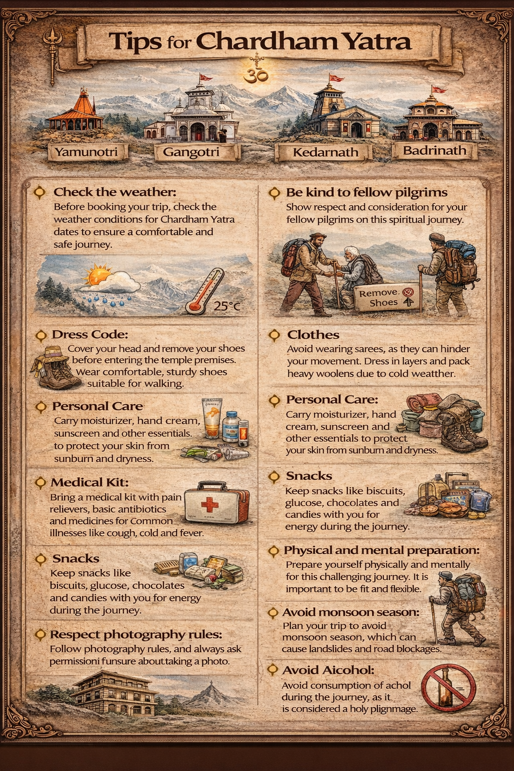 tips for chardham yatra safety packing health weather guide yamunotri gangotri kedarnath badrinath