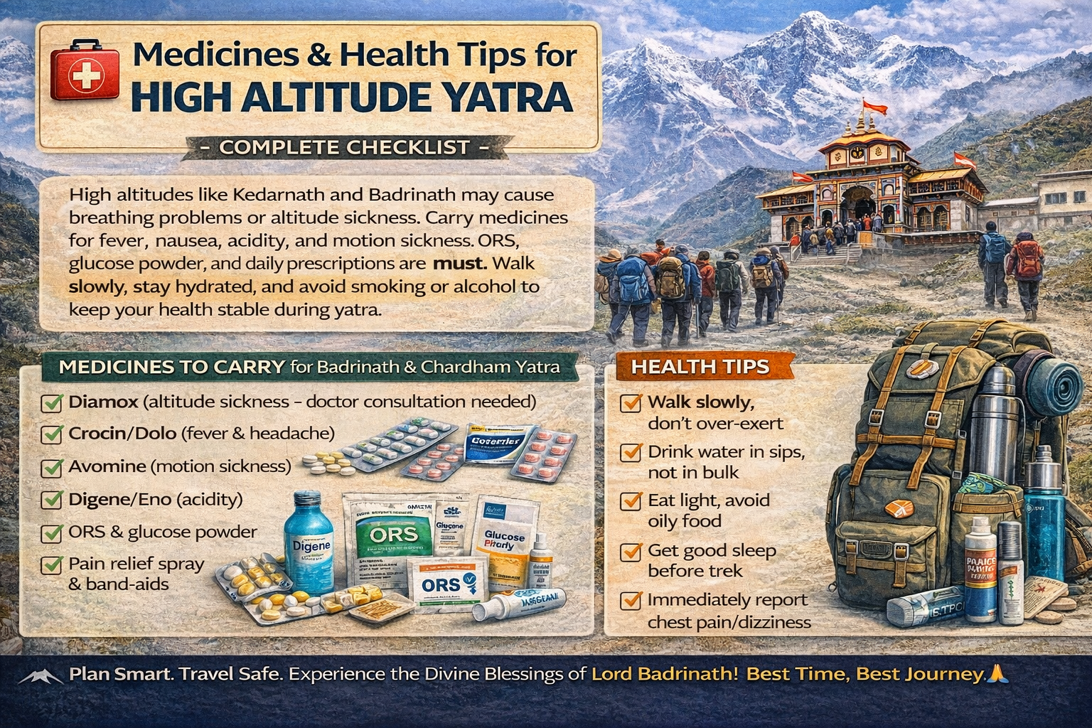 medicines for chardham yatra high altitude health tips badrinath kedarnath altitude sickness travel guide
