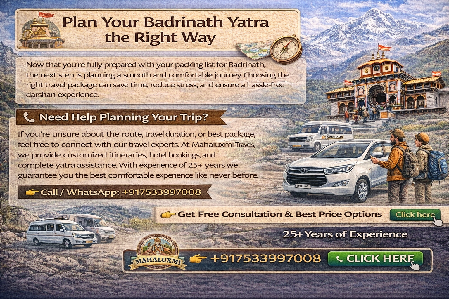 plan badrinath yatra package from haridwar mahaluxmi travels booking taxi tour contact 7533997008