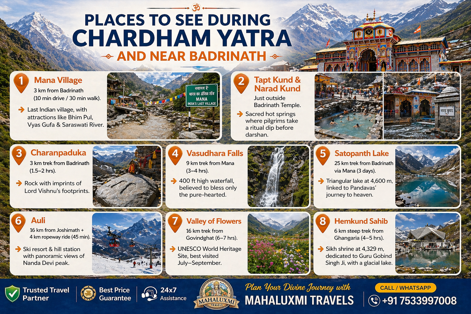 places to visit near badrinath during char dham yatra mana village auli
